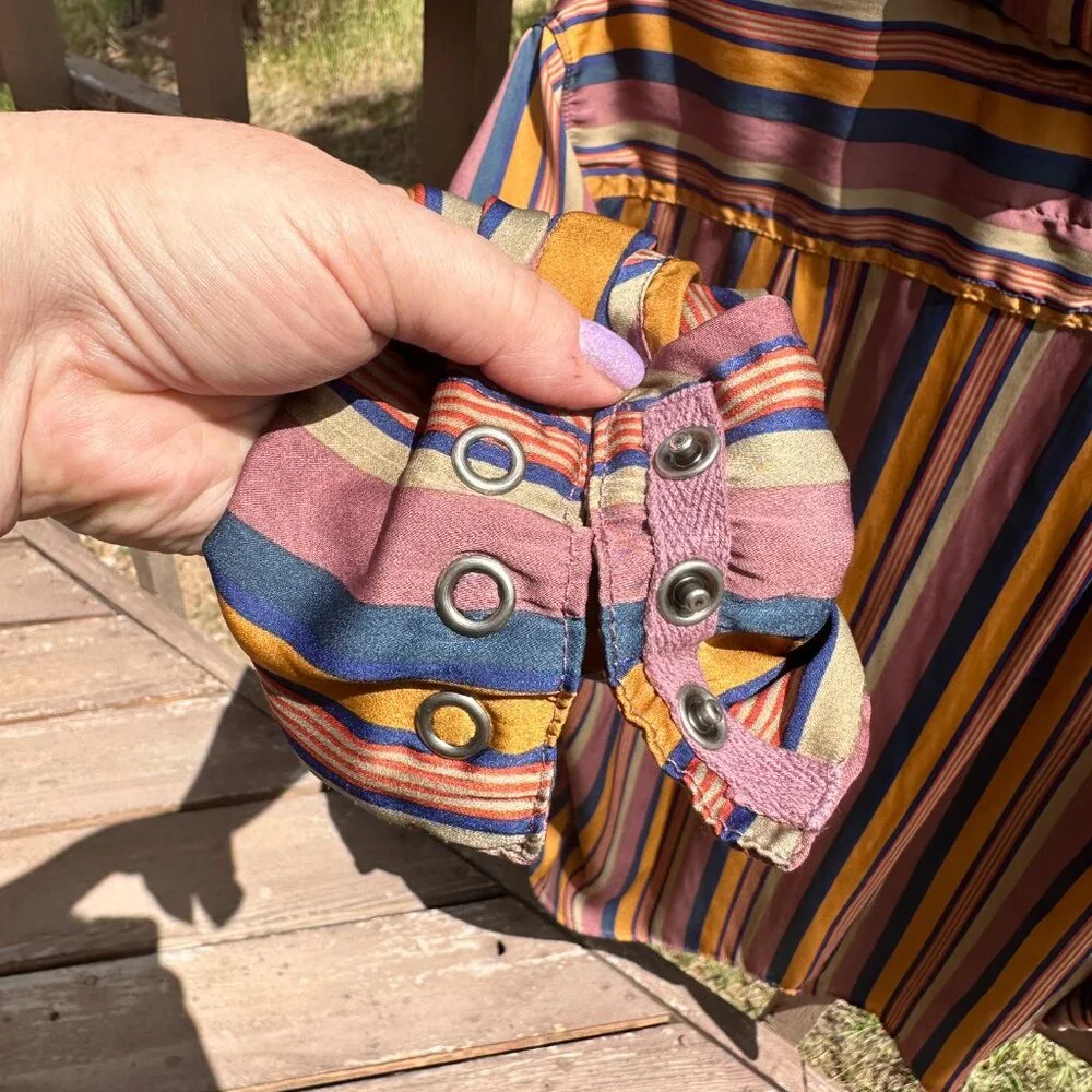 Free People Striped Satin Boyfriend Button-Down Shirt